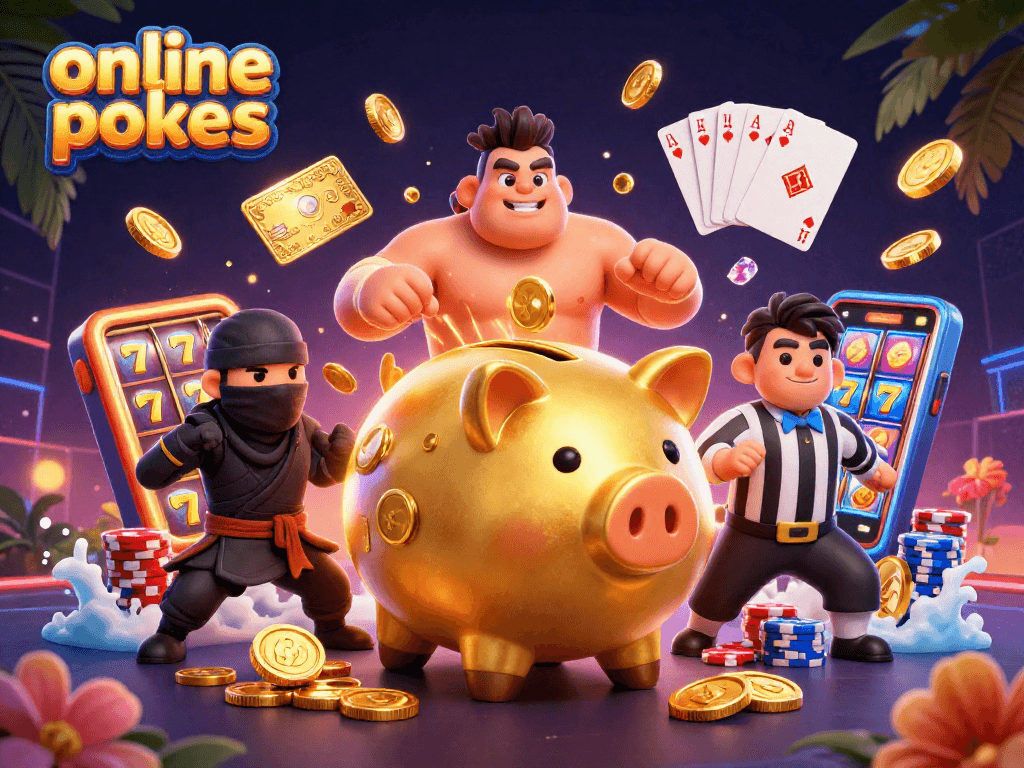 Experience thrilling online pokies action with energetic characters, gold coins, and vibrant casino elements.