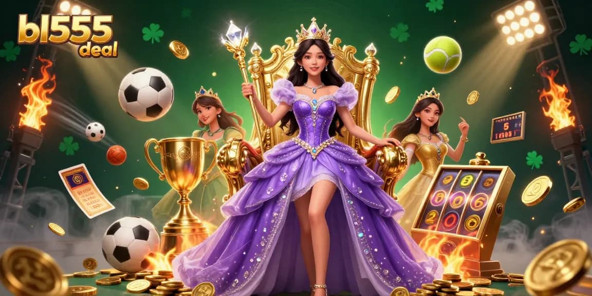 Experience bl555 deal with vibrant casino-themed 3D illustration showcasing games, sports, and rewards.