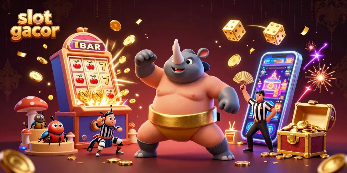 Experience the excitement of slot gacor with vivid 3D champions smashing jackpots and flying coins.