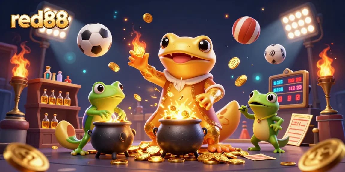 Engage with red88's exciting gaming world featuring dynamic sports elements and magical alchemy vibes.