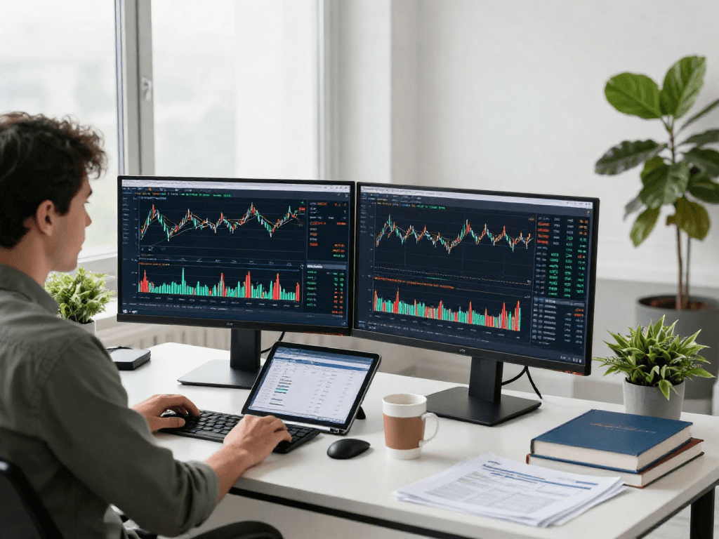 在交易工作空间中，TradingView实时股票和外汇走势图分析师，展示交易环境与动态互动。