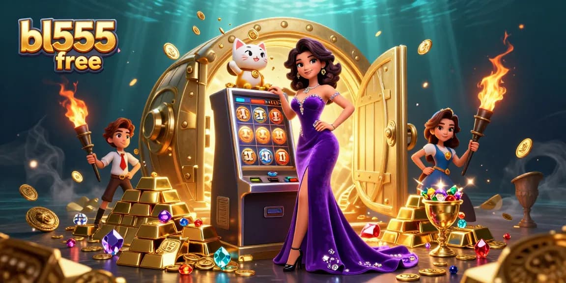 Play slots with bl555 free and win big jackpots alongside fortune cat mascot.