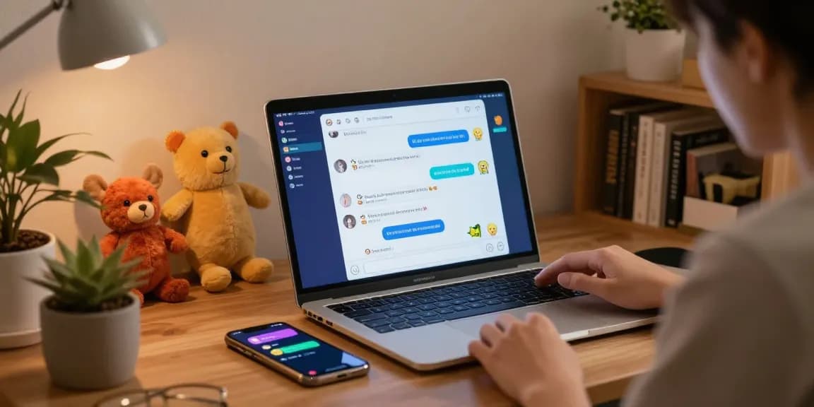 Engaging scene of a user enjoying ai chat nsfw interactions on a vibrant laptop in a cozy home workspace.