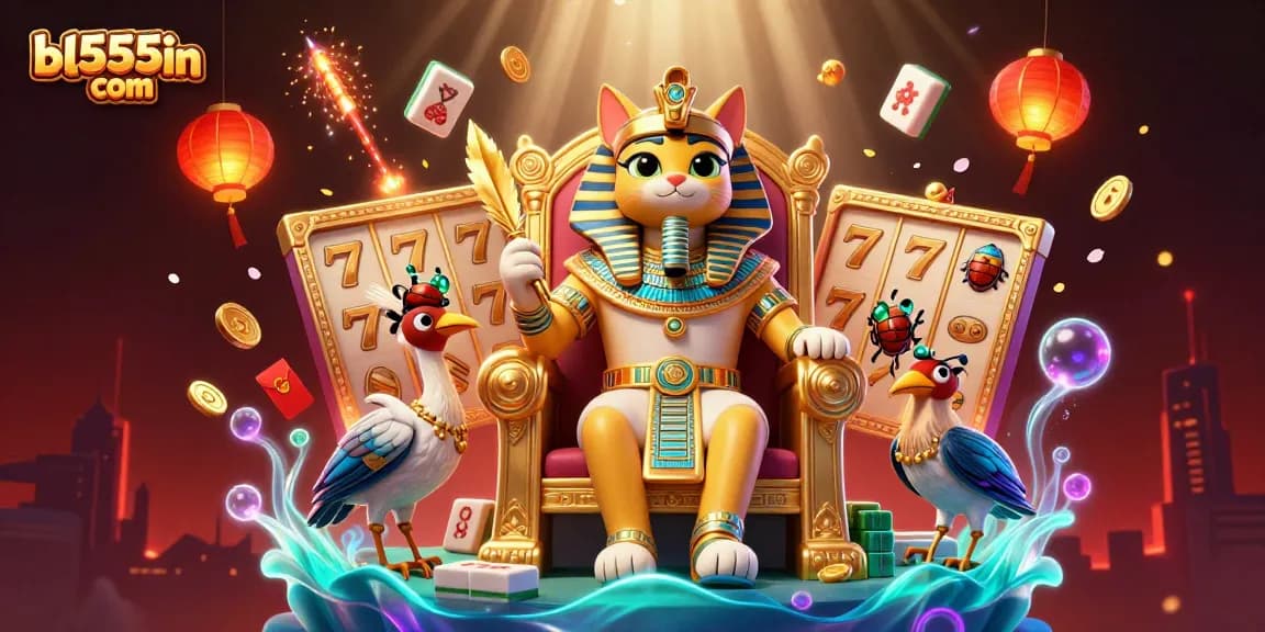 Experience classic slot excitement at bl555in com with a vibrant Egyptian-themed illustration filled with treasures.