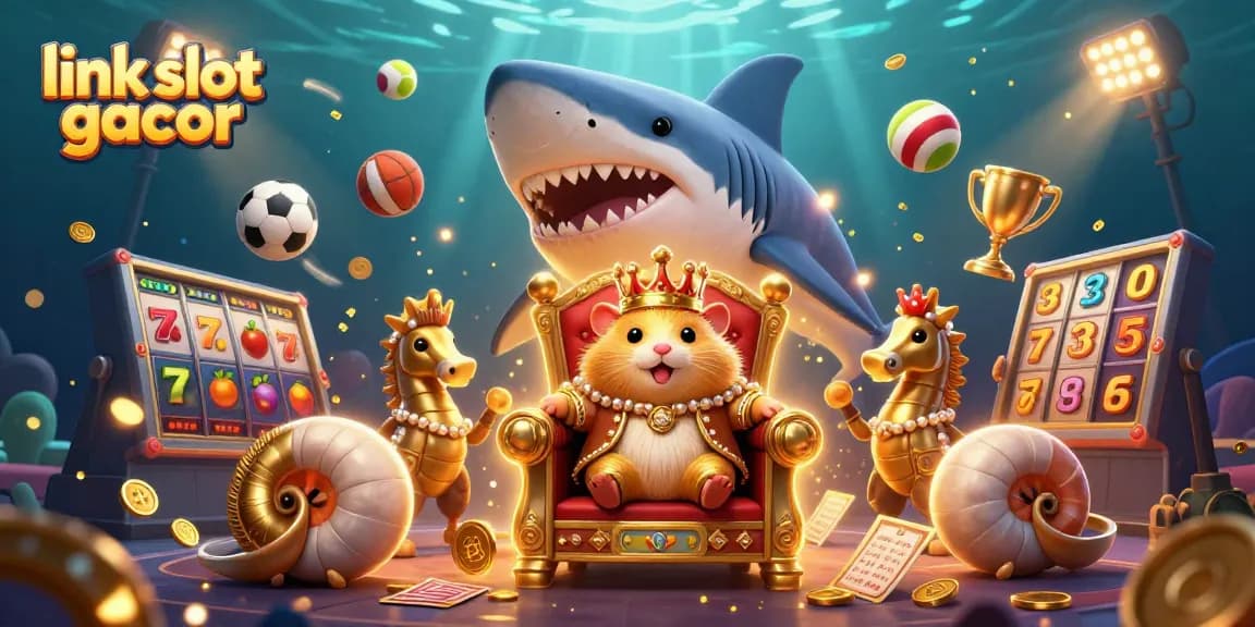 Link slot gacor scene featuring a golden hamster king and dynamic slot game elements.