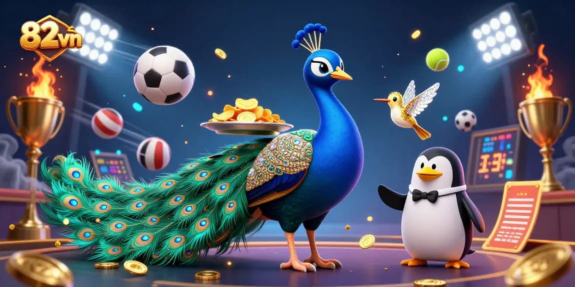82vn players enjoy thrilling moments with vibrant casino elements in 3D illustration.