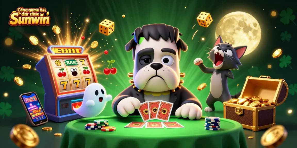 Cổng game bài đổi thưởng Sunwin showcases a thrilling casino scene with dynamic characters and vivid gambling elements.