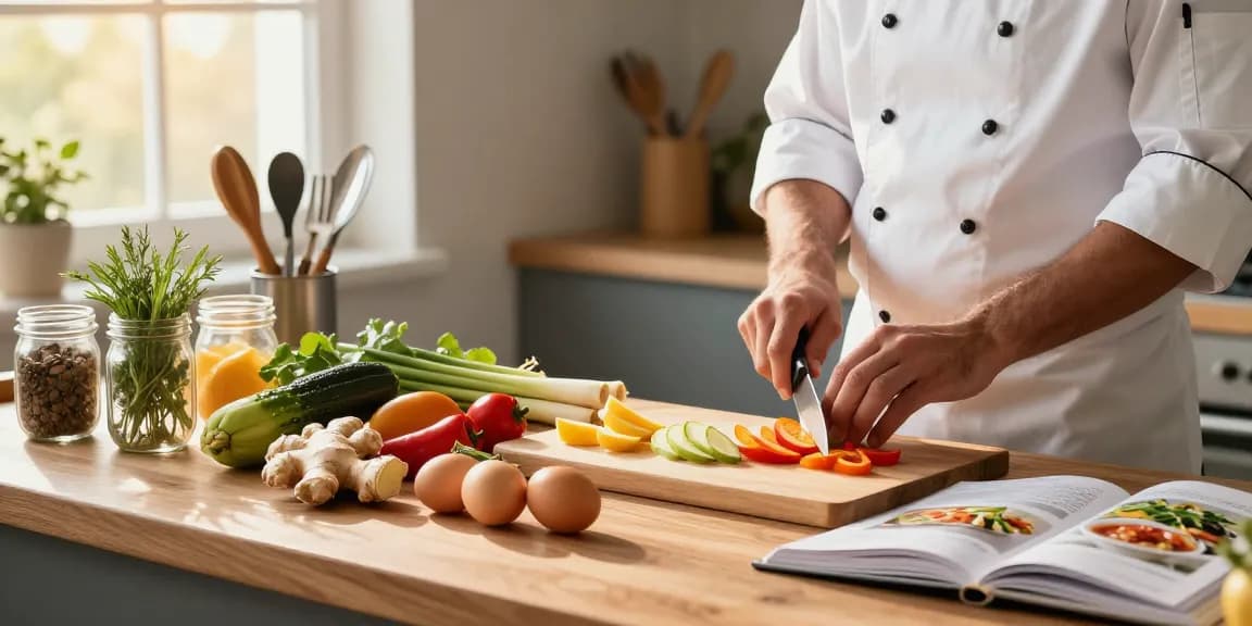 Healthy meal preparation scene featuring ginger, lemongrass, and nutritious ingredients in a cozy kitchen, emphasizing สล็อต cooking.
