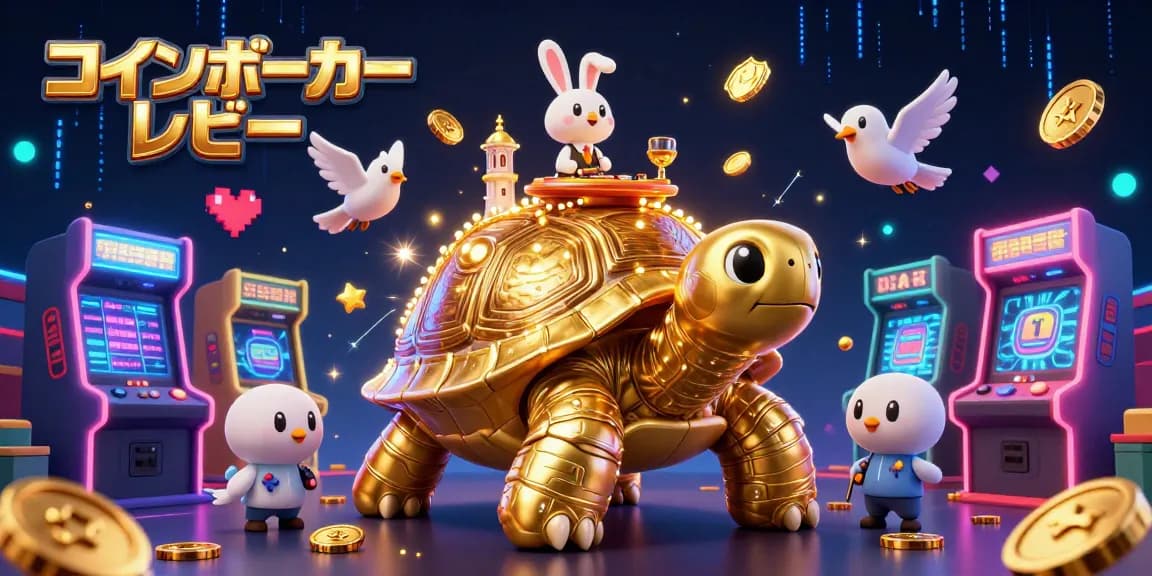 コインポーカー レビューでの楽しいゲームプレイを表現した、豪華なカジノシーンのイラスト。