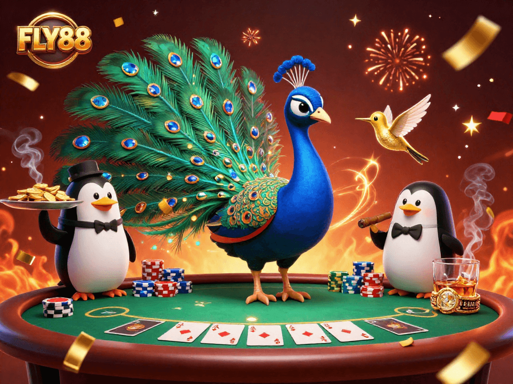 Engage in exciting FLY88 gaming with vibrant characters and dazzling casino elements.