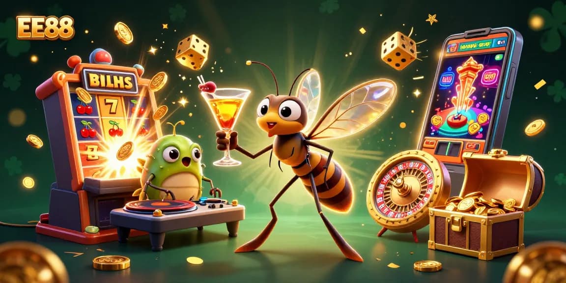 Experience dynamic gaming action with EE88's vibrant casino scene featuring unique characters.