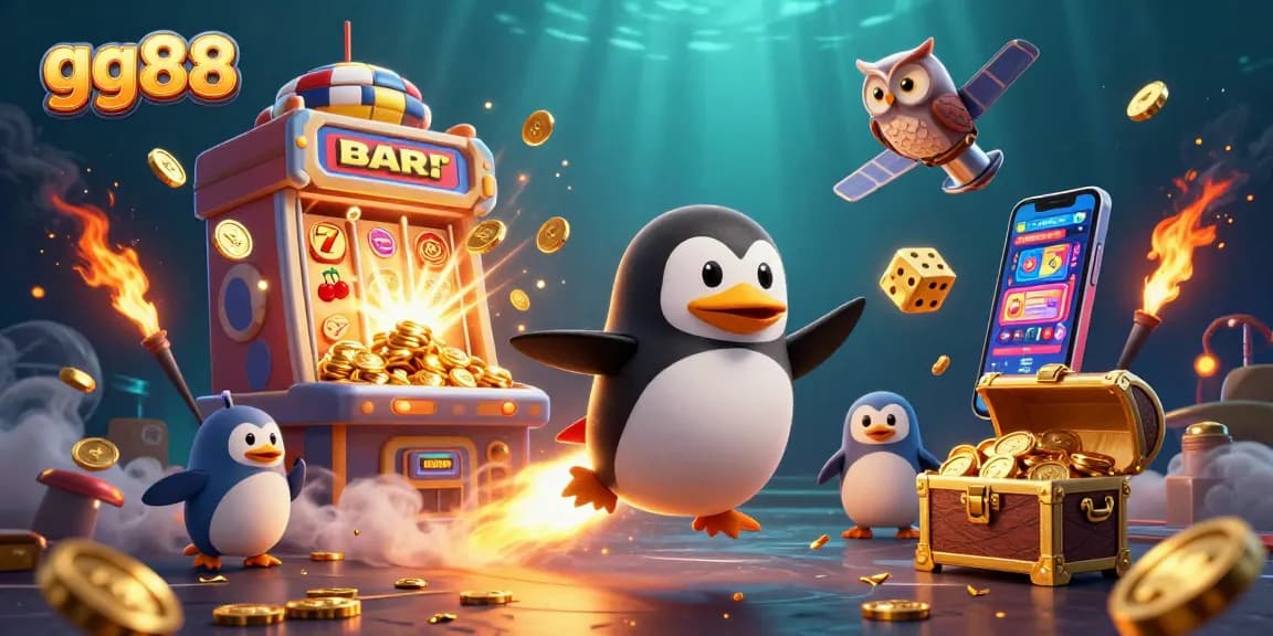 Unleash exciting wins at gg88 with a rocket-powered penguin exploring a vibrant casino universe.
