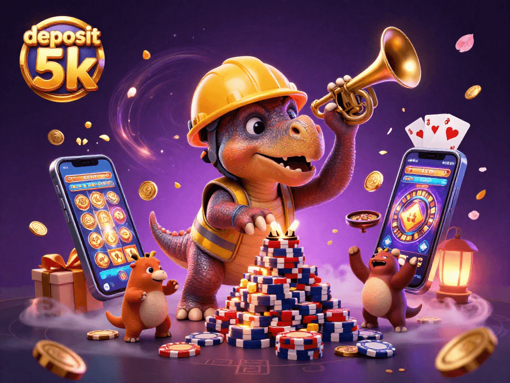 Experience the thrill of deposit 5k with dynamic slot games and vibrant casino illustrations.