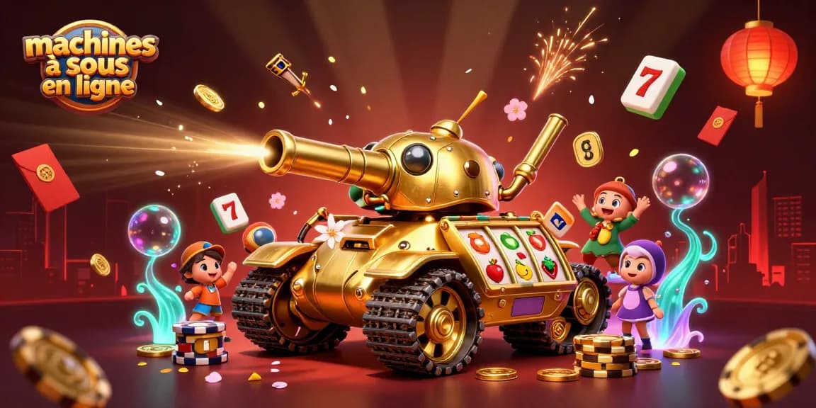 Jouer aux machines à sous en ligne avec un tank doré et une miniature de casino à l'intérieur