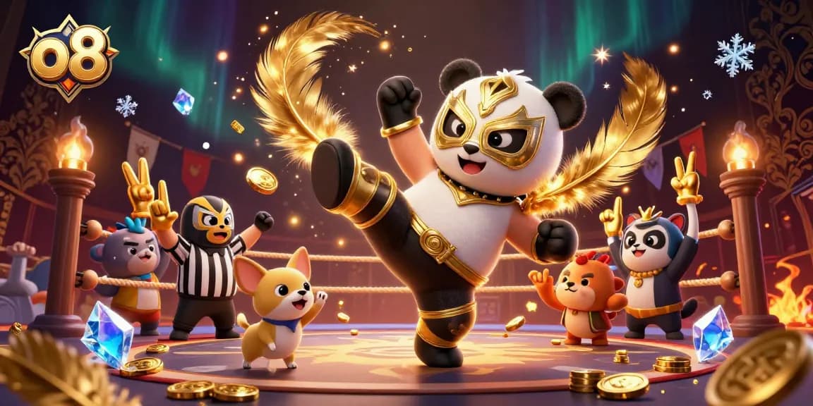 Engage in high-stakes action with o8 as a thrilling panda wrestler captivates in a vibrant casino