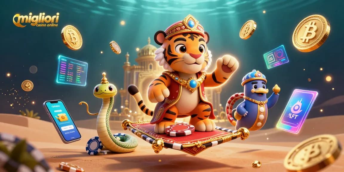 Scopri i migliori casino online con un'atmosfera magica rappresentata da un sultano e un genio in una straordinaria illustrazione.