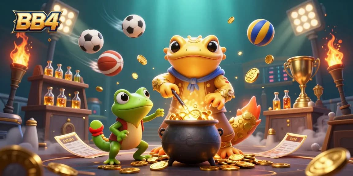 Experience BB44's golden alchemy world with sports balls and thrilling gaming elements.
