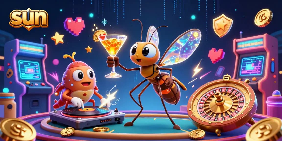 Experience the excitement of sun-themed gambling with vibrant casino characters and elements.
