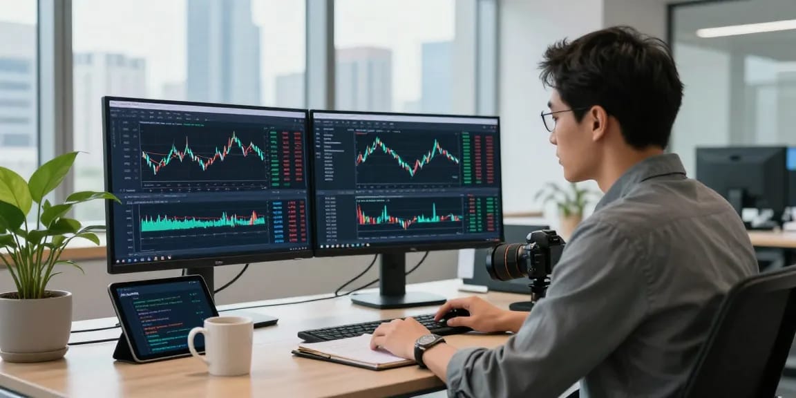 MetaTrader 5 analysis and trading execution in modern office environment