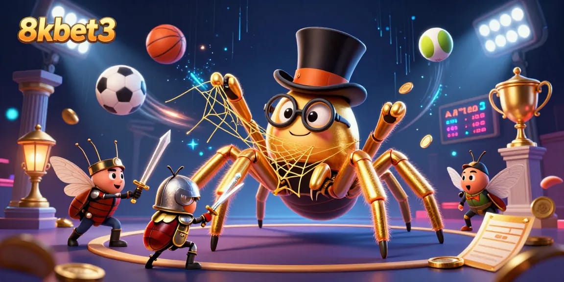 Experience the excitement of 8kbet3 with a vibrant 3D casino-themed illustration showcasing dynamic gameplay elements.
