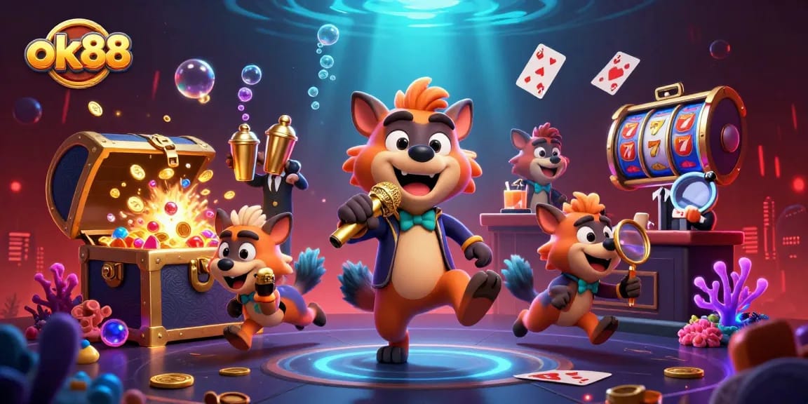 Laugh and win big at ok88 with hyenas in a dynamic casino comedy club scene.