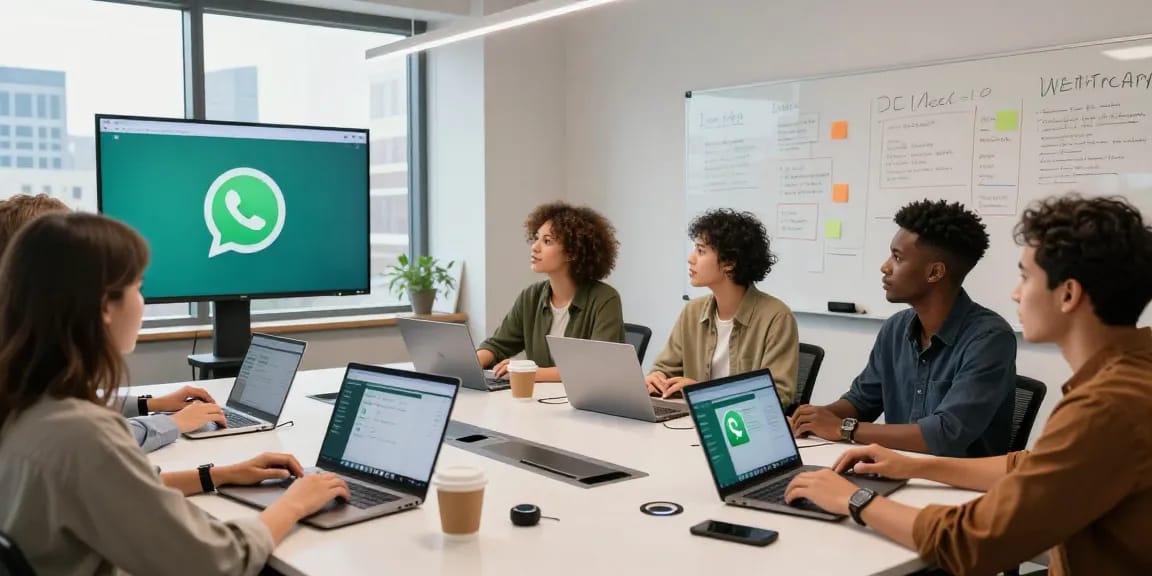 Using the WhatsApp網頁版 in a collaborative workspace with a diverse team for effective communication and project management.