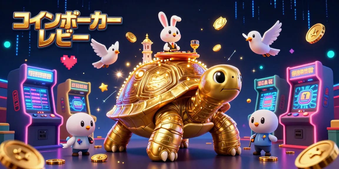 コインポーカー レビューでの楽しいゲームプレイを表現した、豪華なカジノシーンのイラスト。