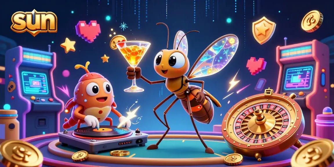 Experience the excitement of sun-themed gambling with vibrant casino characters and elements.