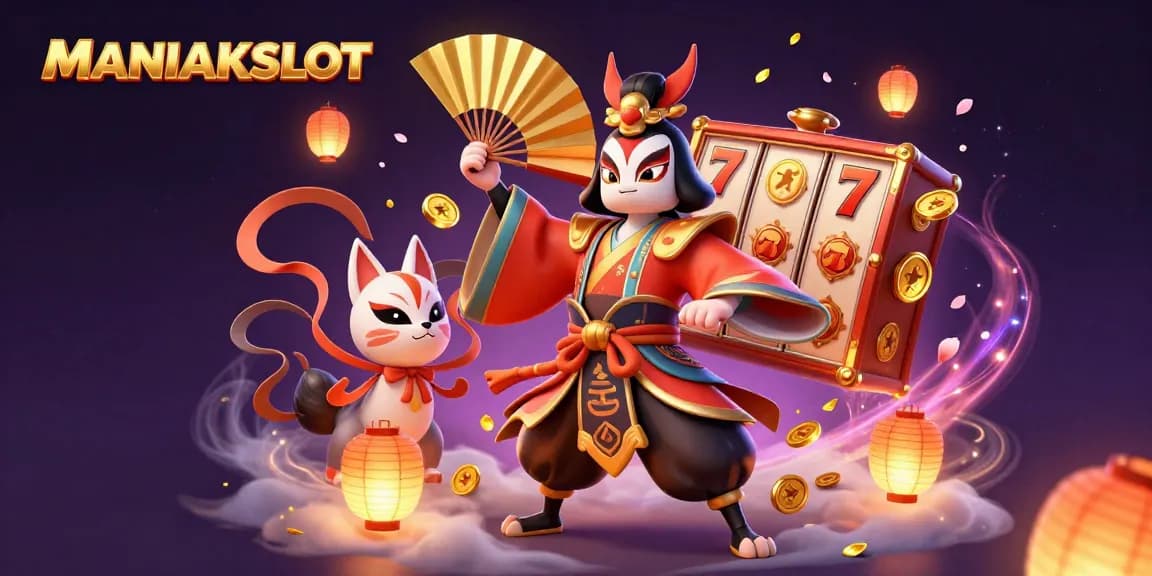 Experience the excitement of MANIAKSLOT with a vibrant 3D illustration showcasing engaging slot elements.