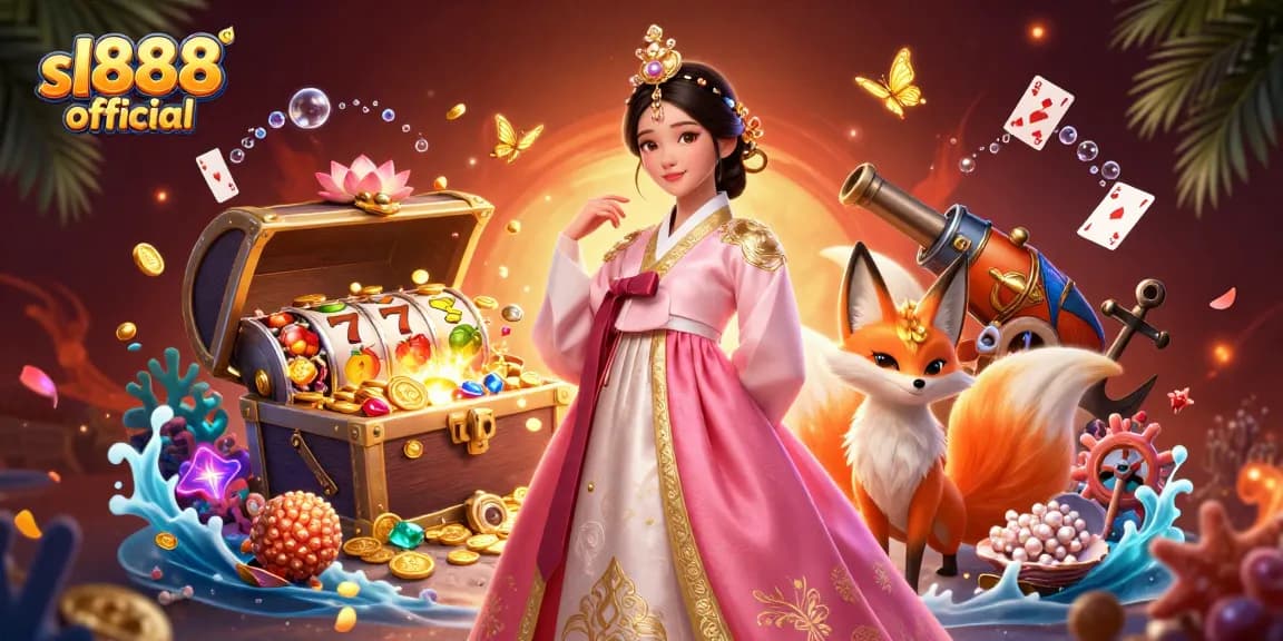 Engage with sl888 official for a colorful gaming experience with jackpots amid vibrant characters and scenery.