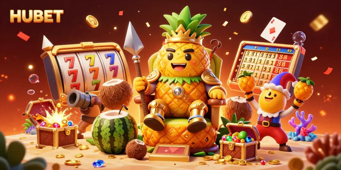 Spin slots and win big with HUBET in a vibrant and detailed casino scene featuring golden treasures.
