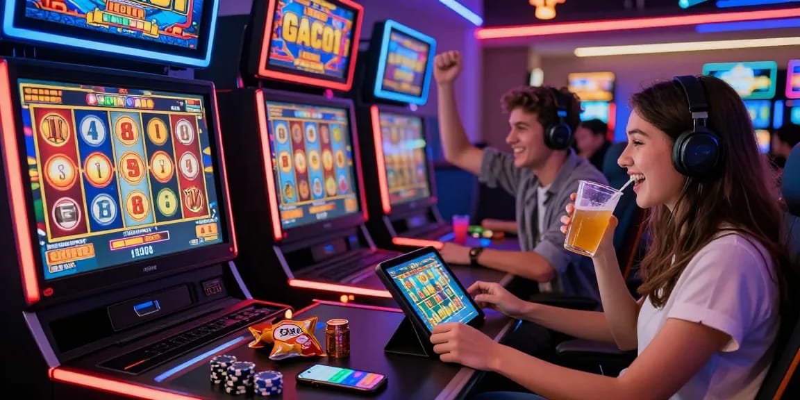 Diverse players celebrating big wins while engaging with slot gacor games in an exciting online gambling environment.