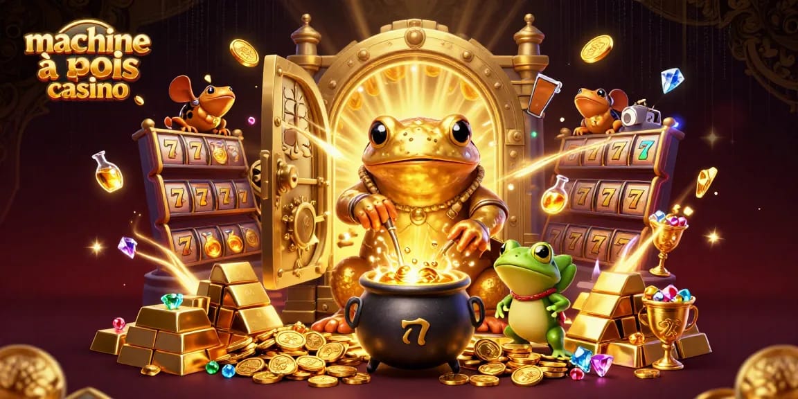 Jouer à machine à sous casino avec une ambiance animée et des personnages colorés entourés de trésors.