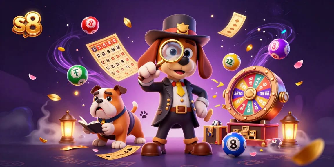 Engage with thrilling S8 casino games through this vibrant 3D illustration of detectives investigating clues.