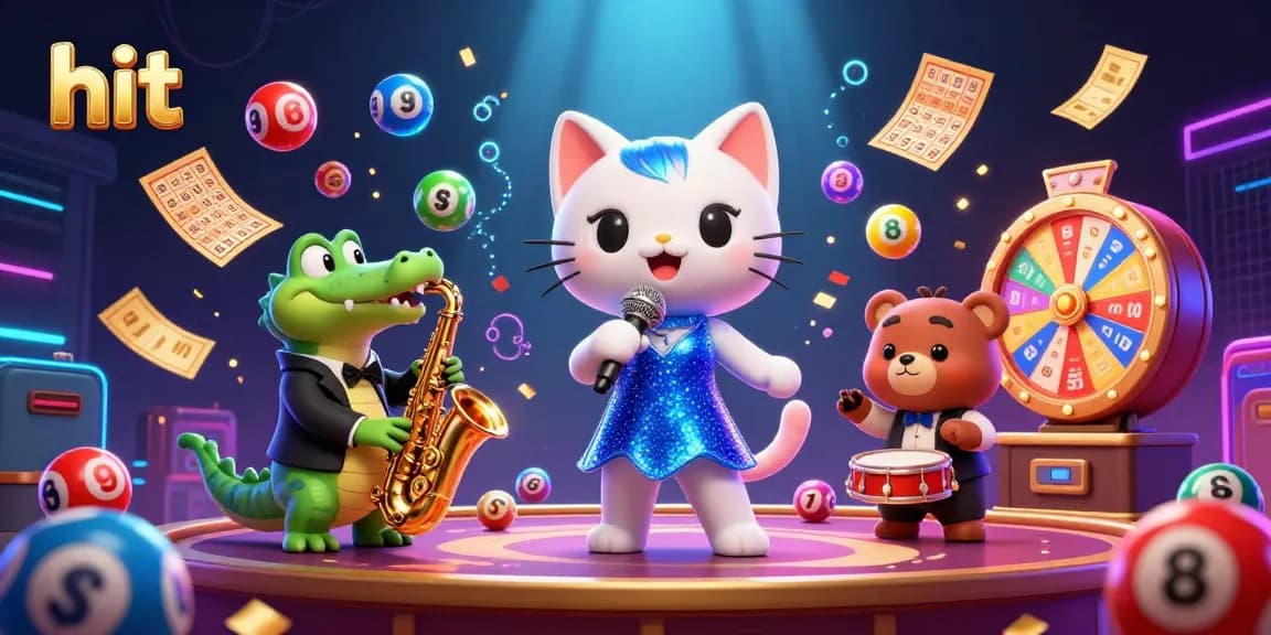Hit the jackpot with colorful lottery balls and vibrant casino characters celebrating winnings.