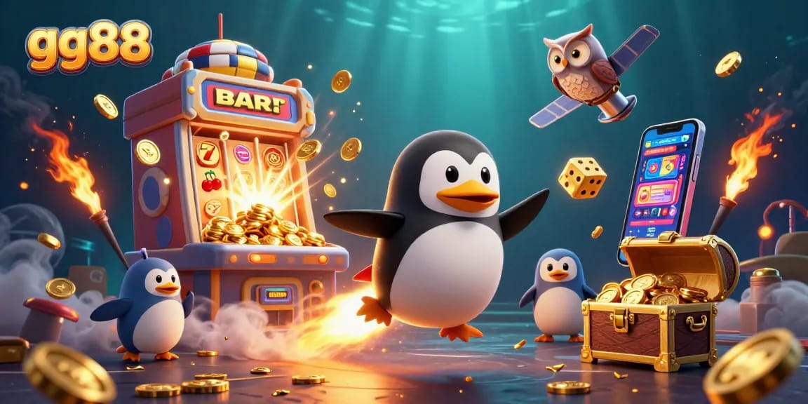 Unleash exciting wins at gg88 with a rocket-powered penguin exploring a vibrant casino universe.