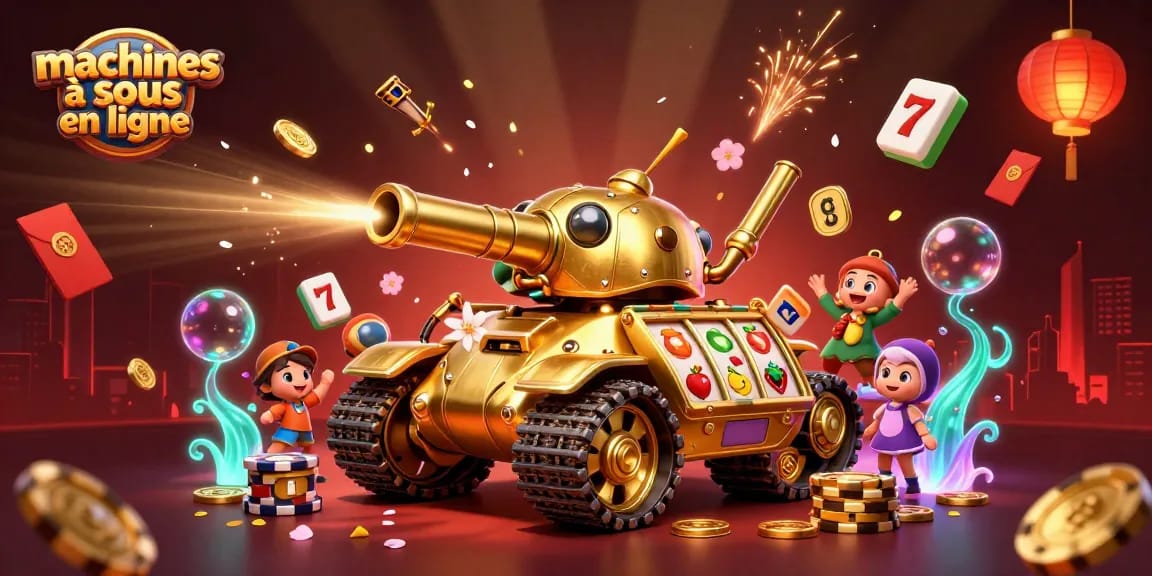 Jouer aux machines à sous en ligne avec un tank doré et une miniature de casino à l'intérieur