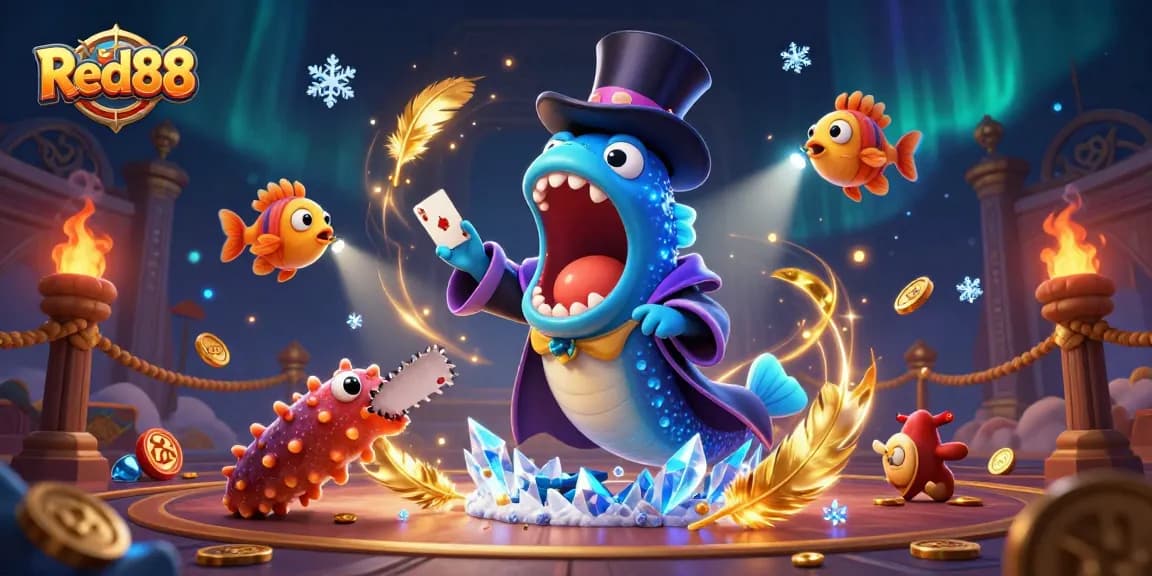 Experience thrilling action at Red88 with a vibrant 3D illustration showcasing engaging casino characters and rich gambling elements.