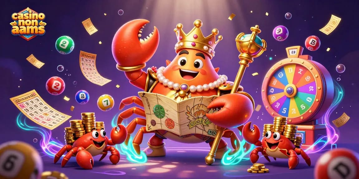 Giocando ai casino non AAMS con il granchio imperiale e servitori che portano fiches dorate.