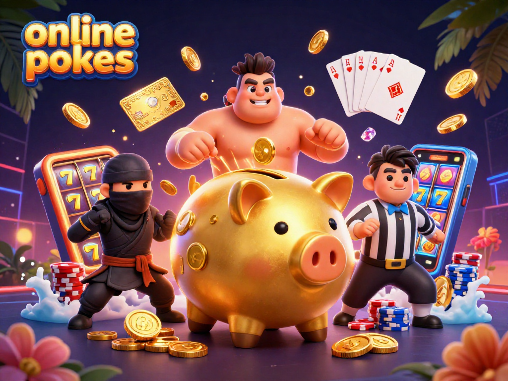 Experience thrilling online pokies action with energetic characters, gold coins, and vibrant casino elements.