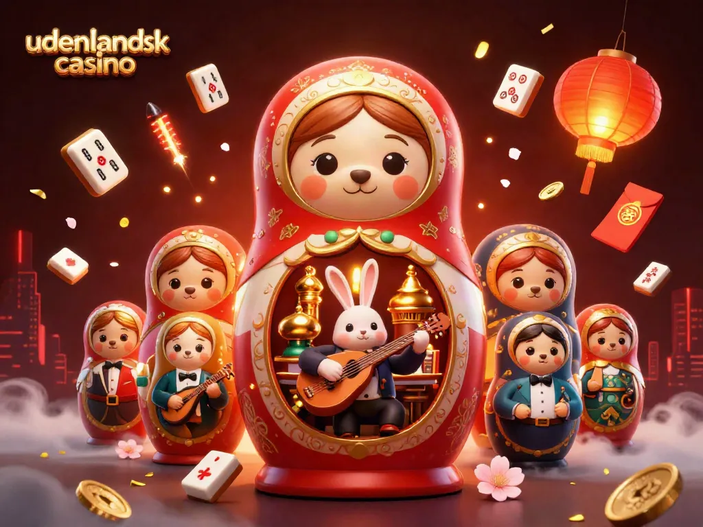 Experience fun at udenlandsk casino with this colorful and lively illustration of characters and casino elements.