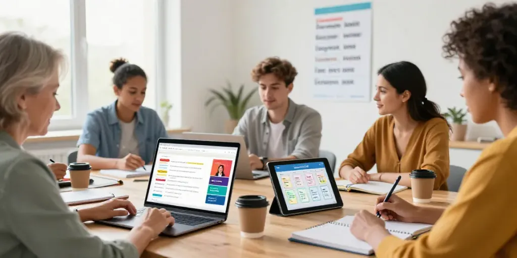 Engaged learners in an online language course, focusing on Situs toto resources.