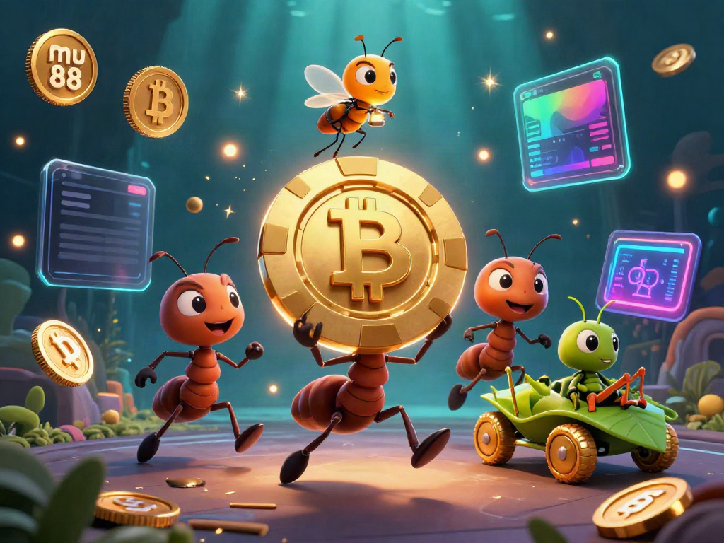 Watch mu 88's animated ants execute a thrilling heist with giant poker chips in an engaging dynamic scene.