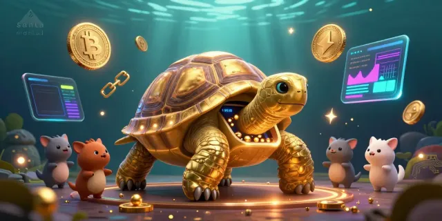 Experience the magic of santa rental with a lively scene of a golden tortoise pinball machine and excited animals.