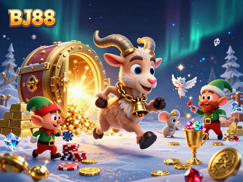 Engage with the exciting world of BJ88 as characters play in a vibrant holiday-horror casino scene.