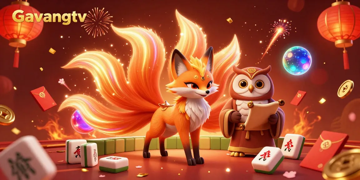 Engage with Gavangtv’s thrilling casino atmosphere featuring a vibrant nine-tailed fox spirit and festive decorations.