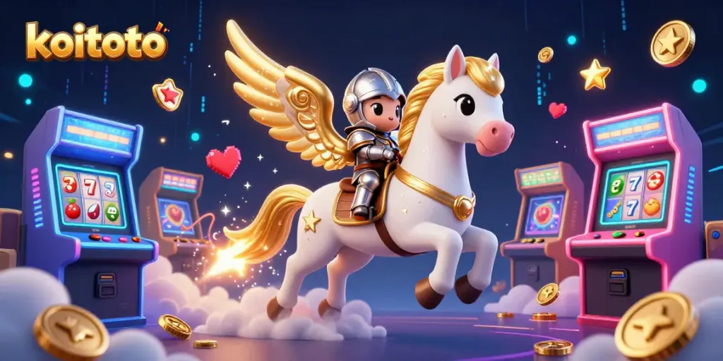 Koitoto takes you on a thrilling ride through a vibrant 3D casino universe filled with arcade machines and dynamic game elements.