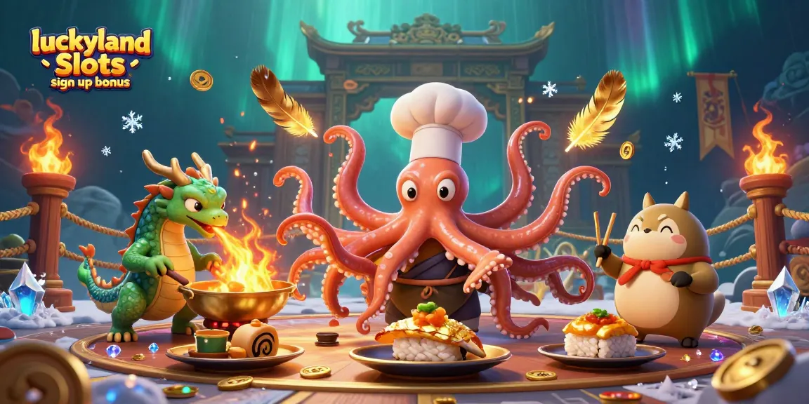 Play with the luckyland slots sign up bonus in a vibrant 3D casino scene filled with adventure.