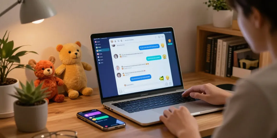 Engaging scene of a user enjoying ai chat nsfw interactions on a vibrant laptop in a cozy home workspace.