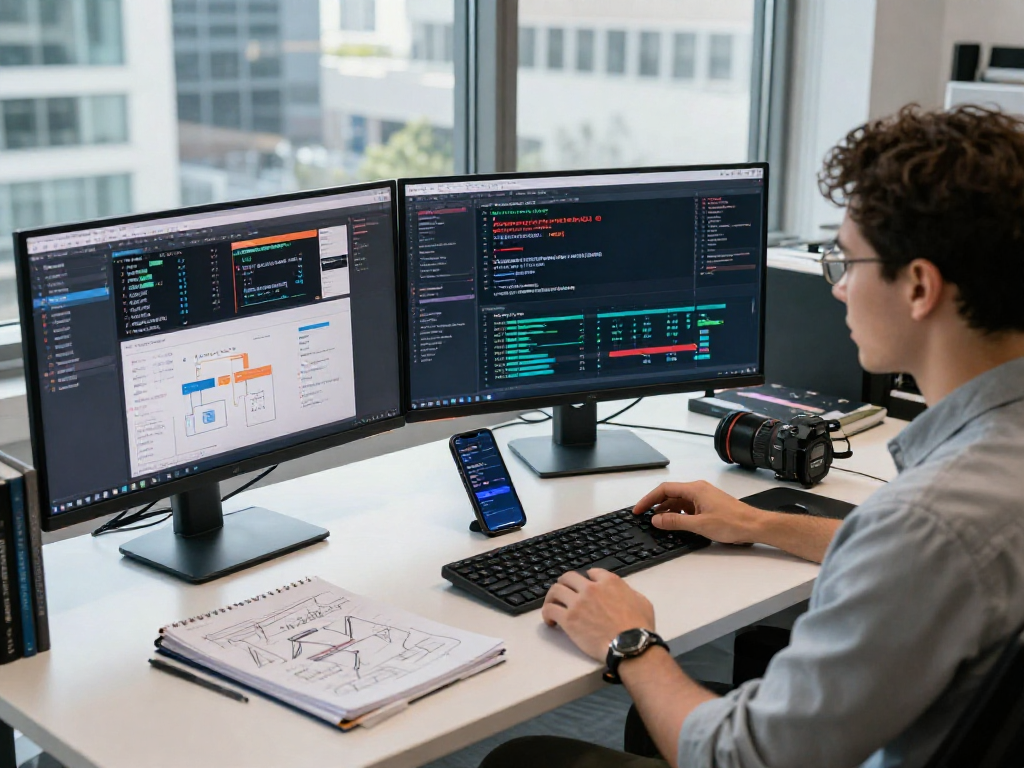 Developer working with index constituent stocks API data in a modern workspace.